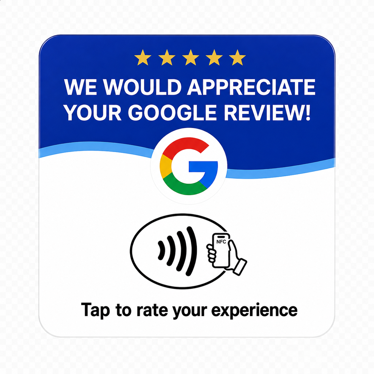 NFC Google review card, tap to rate your experience